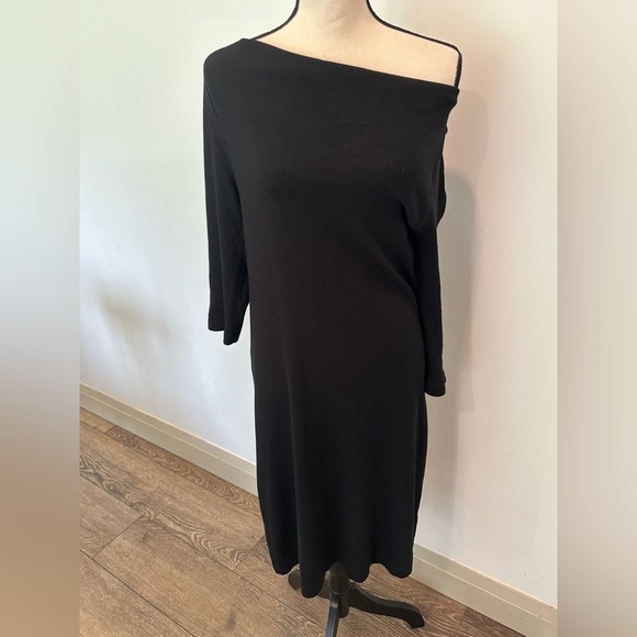 VTG Dockers Black Dress 3/4  Sleeves Mock Neck MIDI 90s EUC - Picture 2 of 4